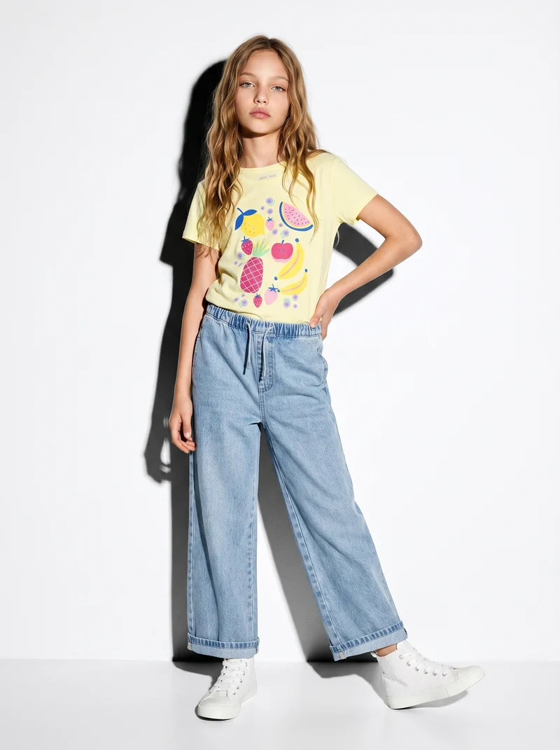 T-shirt estiva bambina con stampa lucida - Giallo