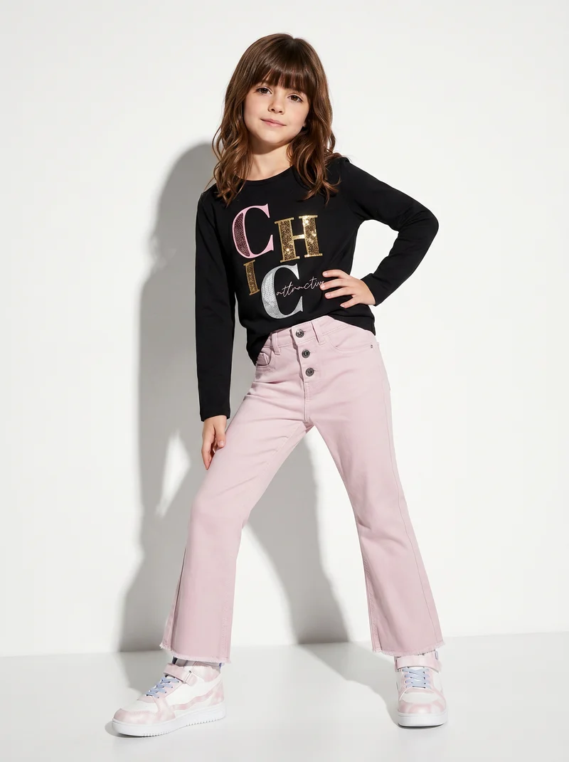 Pantaloni flare in cotone elastico comodi - Rosa polvere