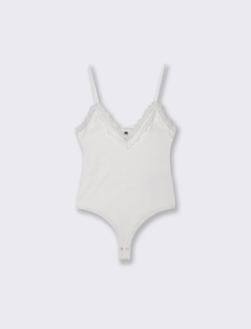 Body a bretelline con pizzo elegante - Bianco latte