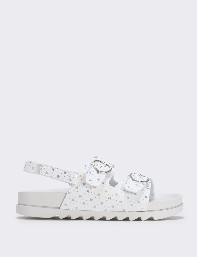 Sandalo bianco con fibbie a cuore bambina - Bianco