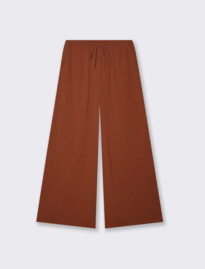 Pantalone Gamba Larga con Spacchi Laterali - Cognac