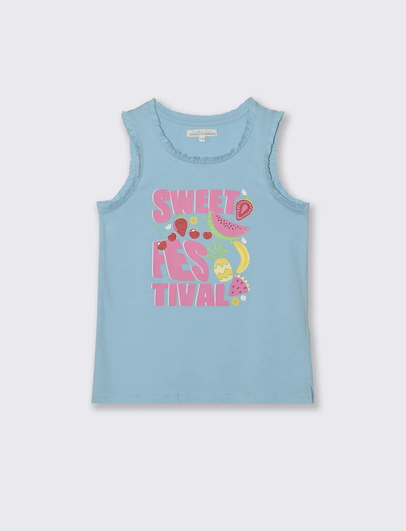 Canotta in cotone con rouches estive - Azzurro
