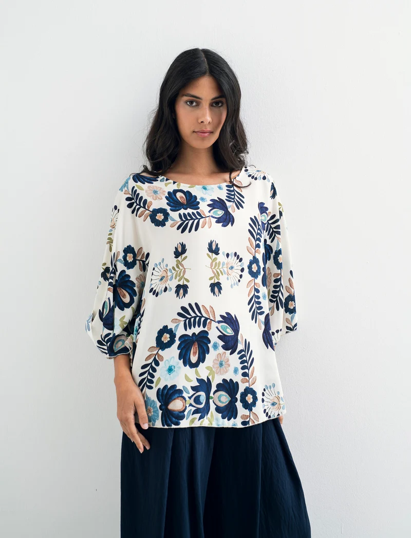 Tshirt in viscosa stampato - Blu