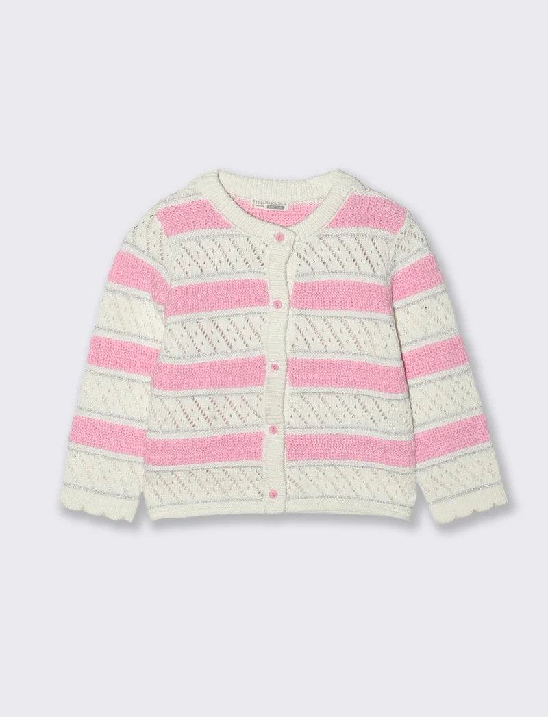 Cardigan a righe in misto cotone traforato - Multicolore