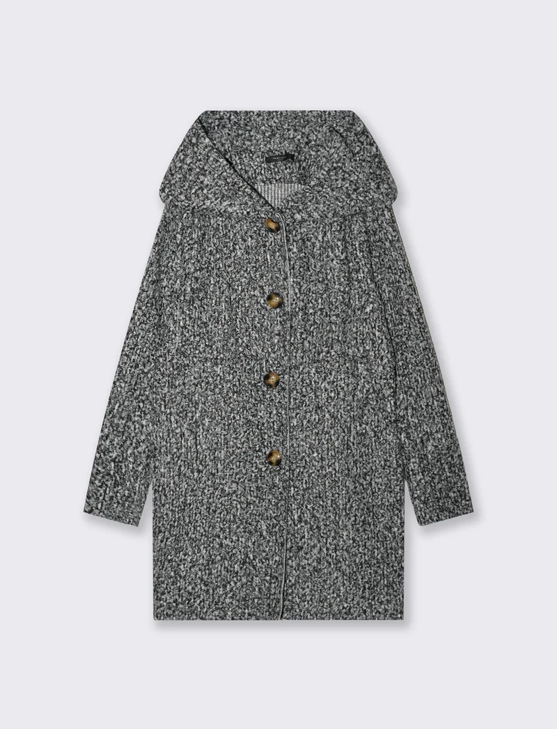 Cappotto su tessuto bouclè con cappuccio - sale/pepe