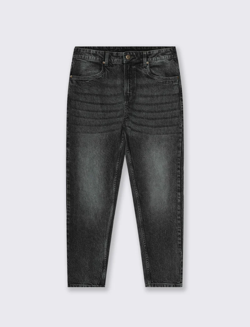 JEANS DENIM NERO LOOSE FIT CON ABRASIONI - Nero
