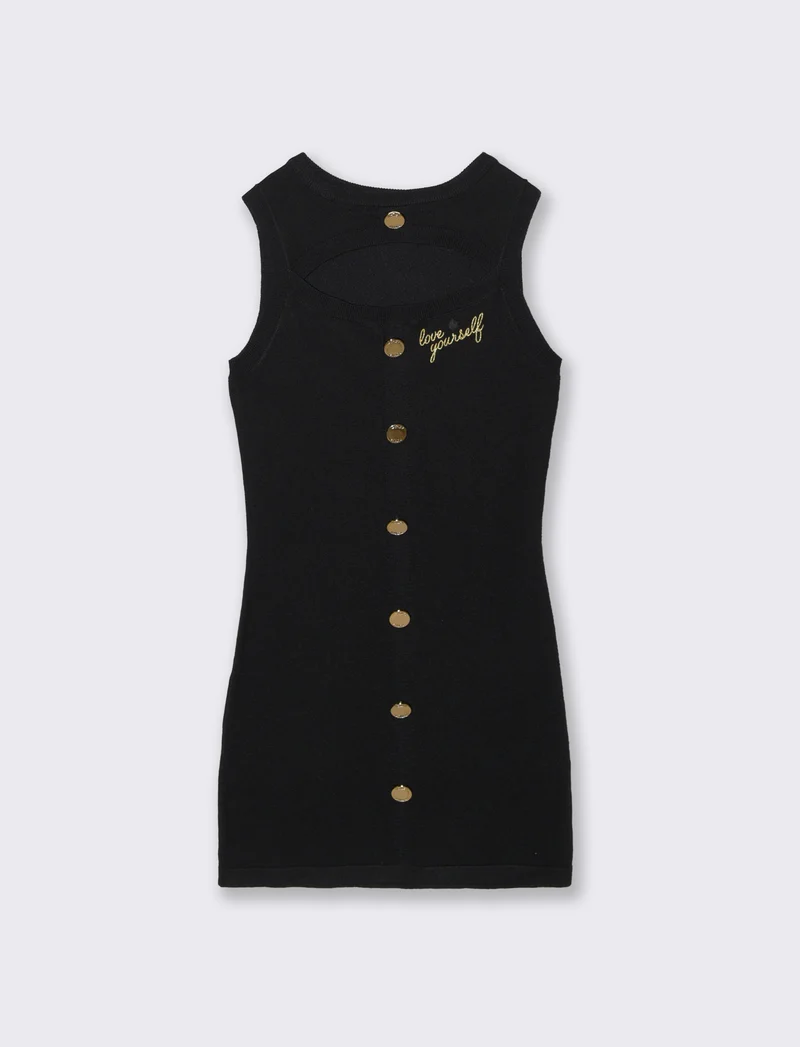 Abito in maglia con bottoni eleganti - Nero