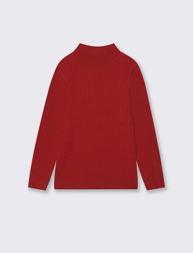 Maglia collo alto con trecce. - Rosso
