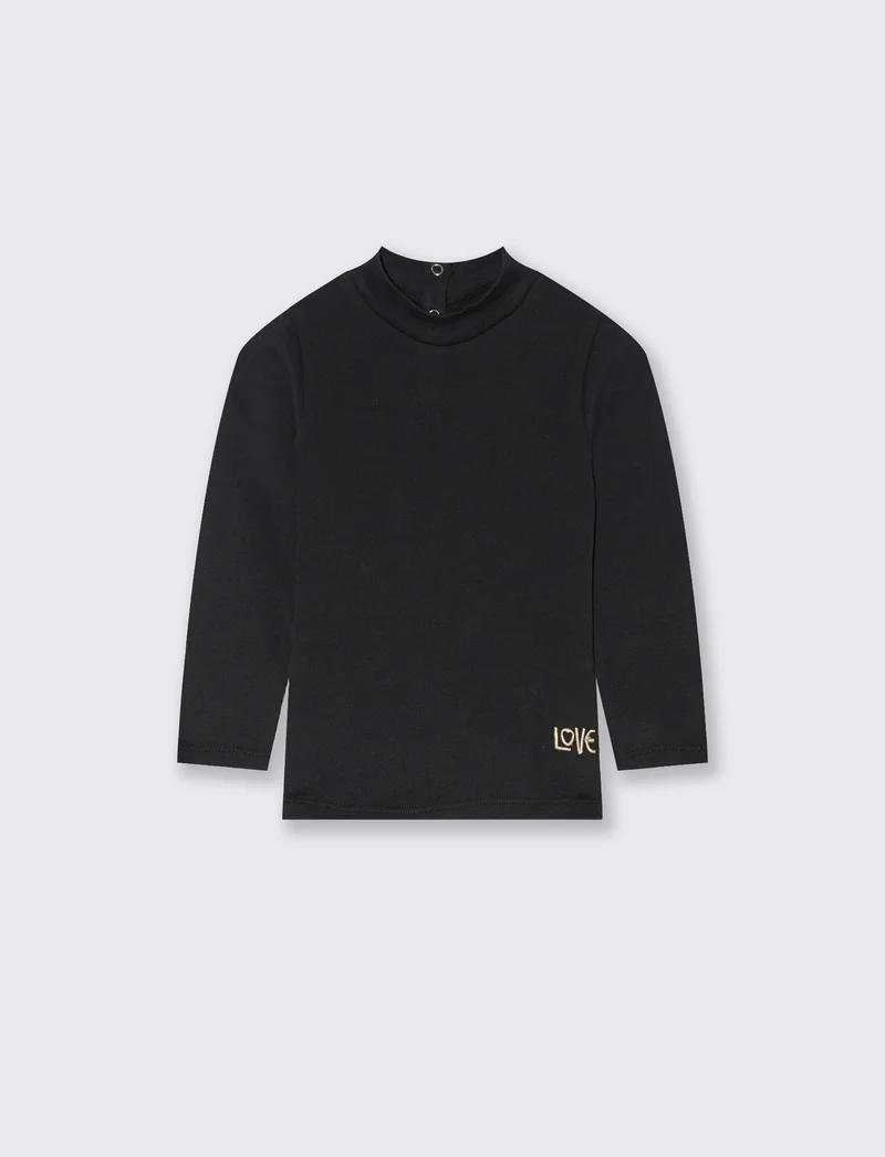 T shirt basica con ricamo - Nero