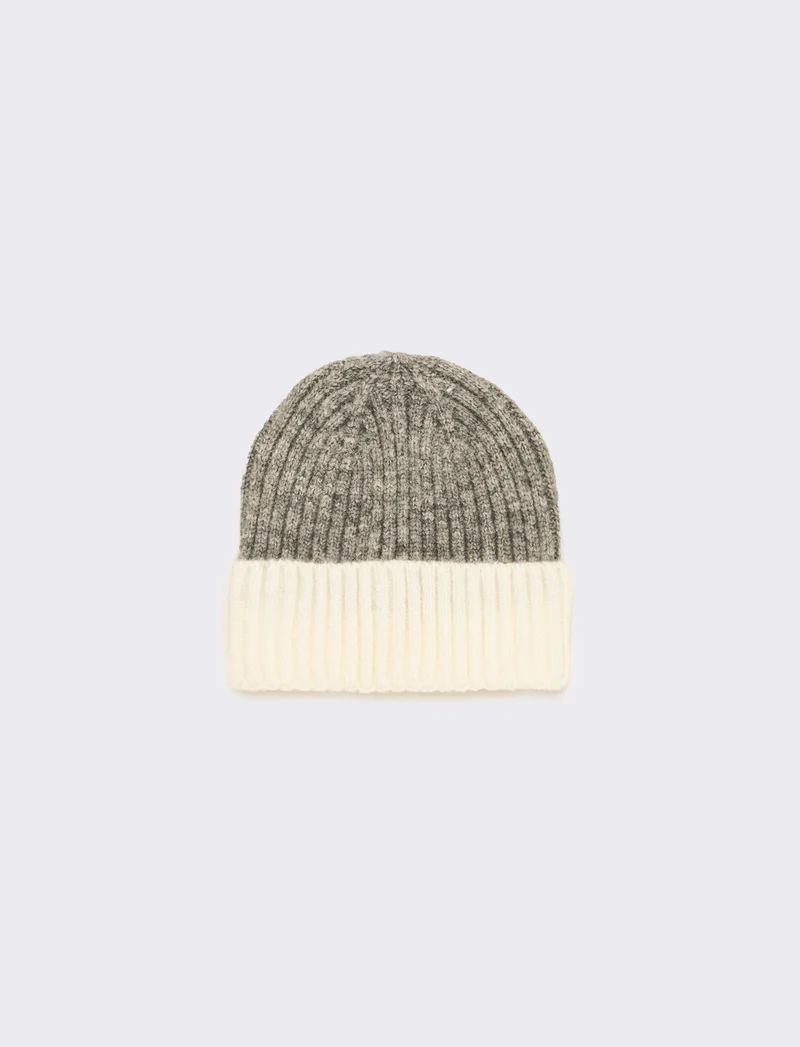 Cappello cuffia con risvolto a coste - Bianco sporco