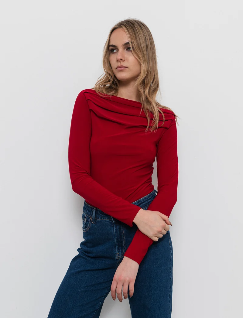 Body con scollo a barca - Rosso