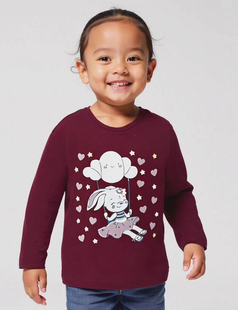 T shirt con stampa brillante - Rosso amarena