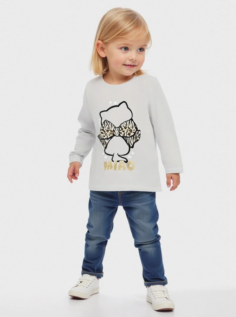 T shirt con stampa brillante - Bianco panna