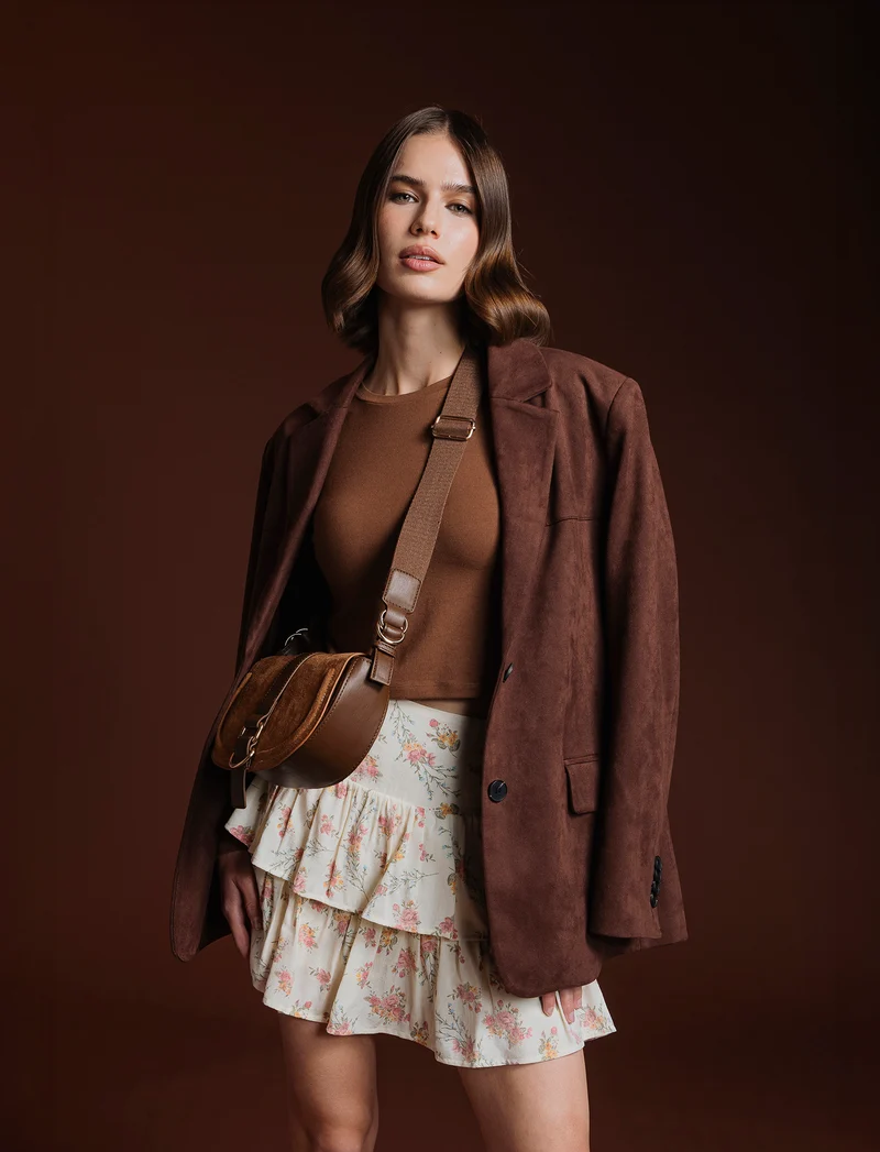 Tracolla in suede con patta donna - Moro