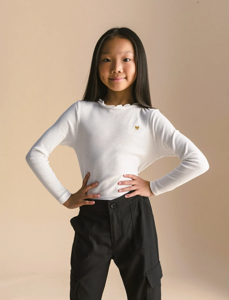 T-shirt in rib - Bianco latte