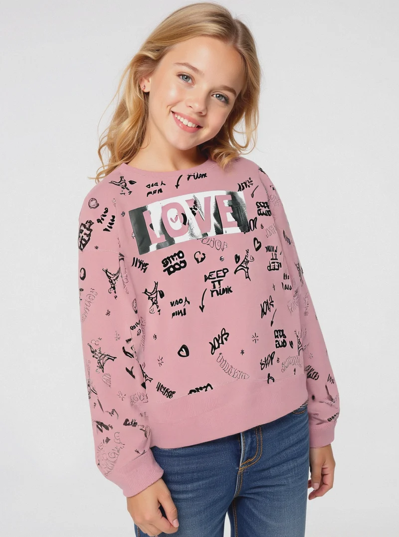 Felpa girocollo in cotone. - Rosa