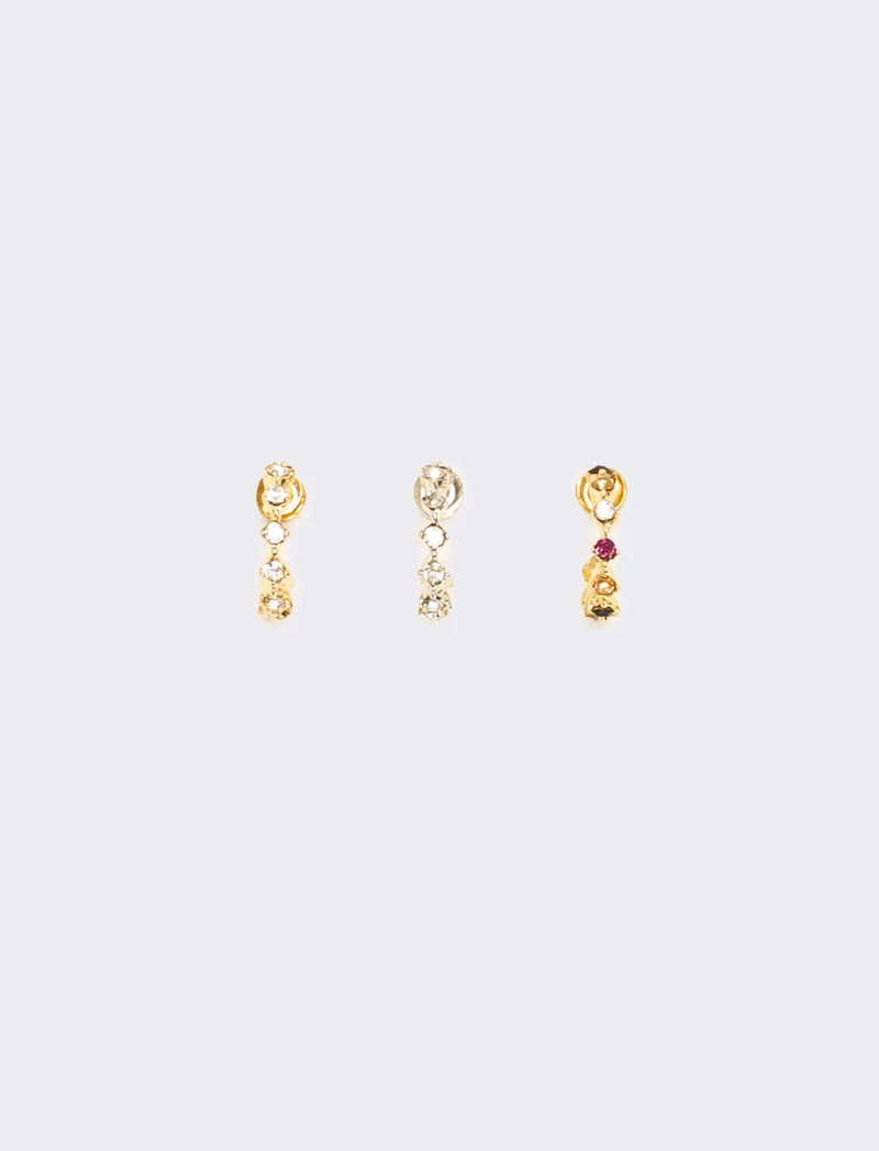 Orecchini donna card 3 paia cerchietti strass multicolor - Multicolore