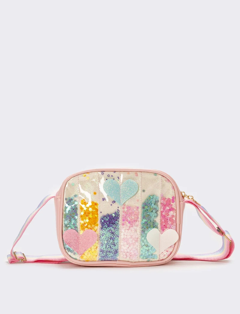 Borsa tracolla unicorno multicolor e cuori bambina - Fuxia