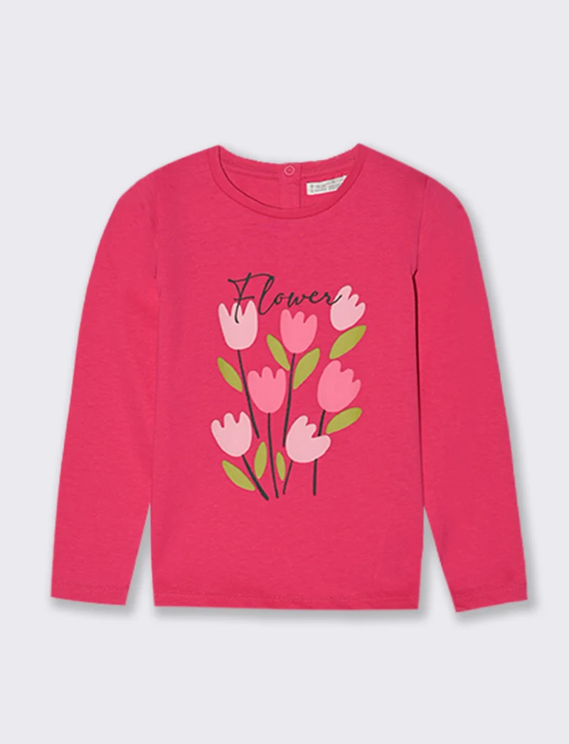 T-SHIRT MANICA LUNGA CON STAMPA - Fuxia
