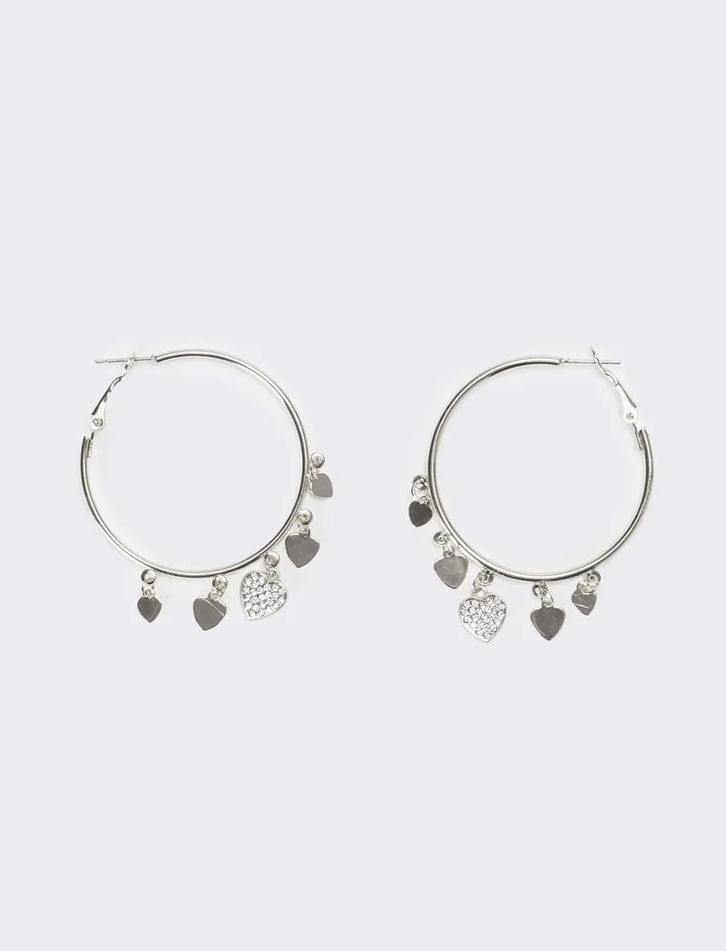 Orecchini donna cerchi con cuori strass - Argento