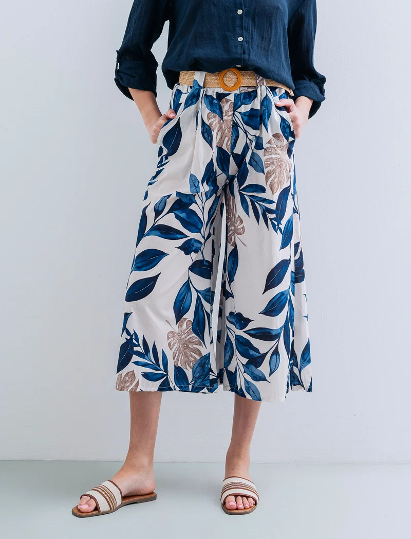 Pantalone in cotone stampato con cintura - Var 4