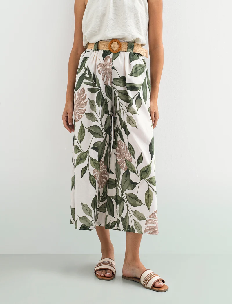 Pantalone in cotone stampato con cintura - var 3