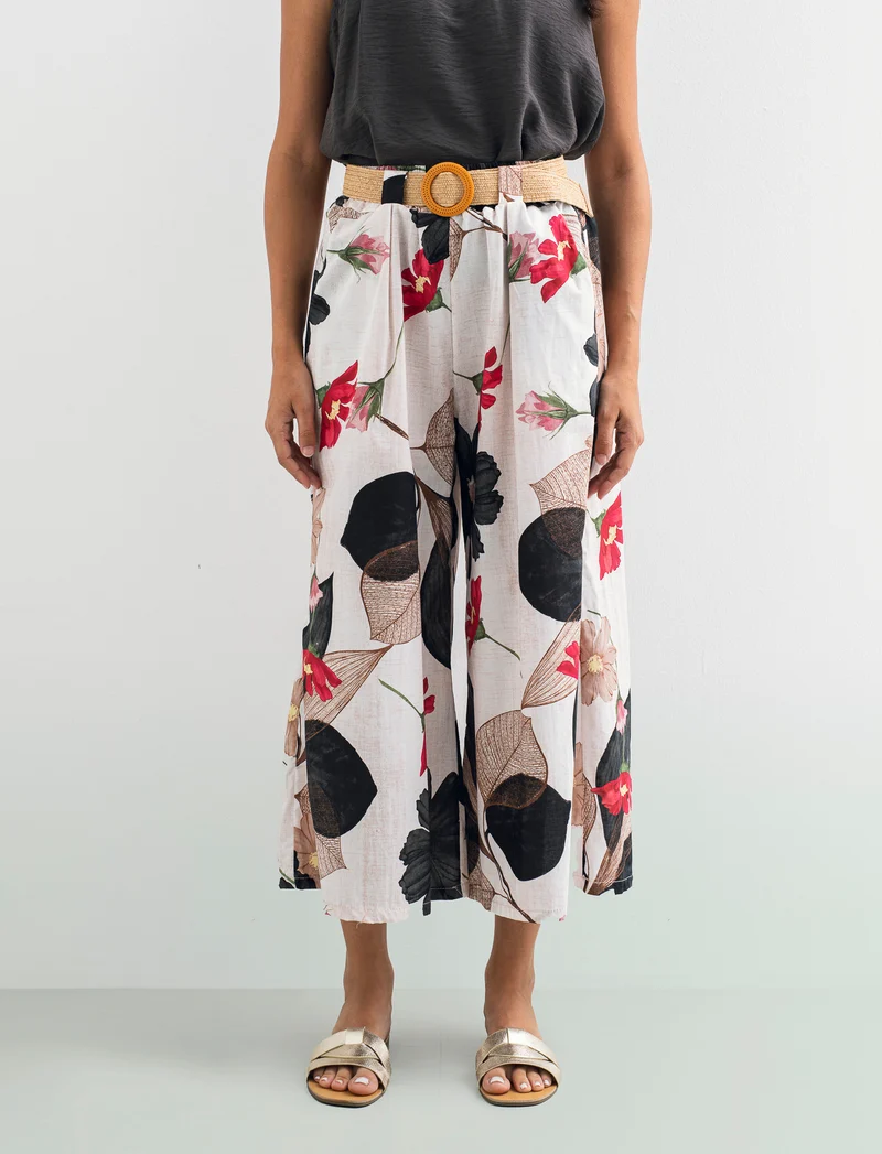 Pantalone in cotone stampato con cintura - var 1