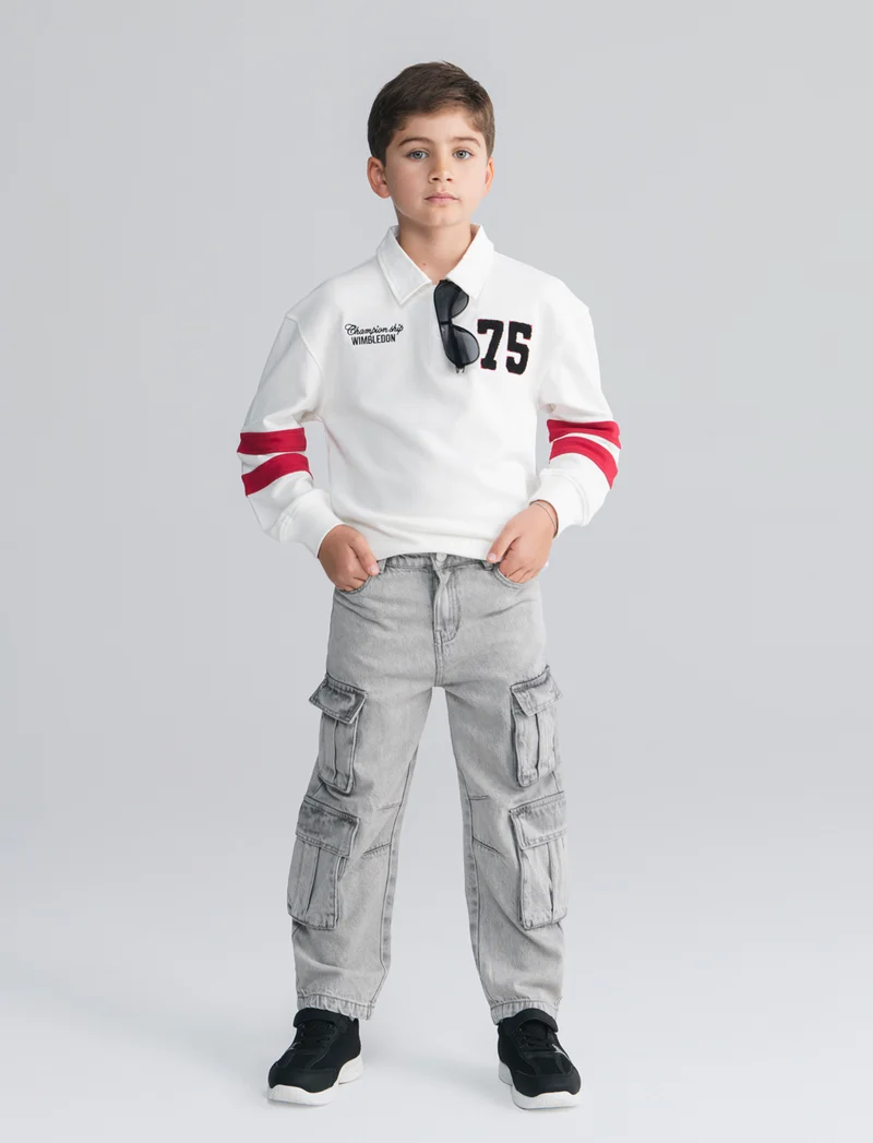 Jeans cargo in cotone per bimbi trendy - Denim