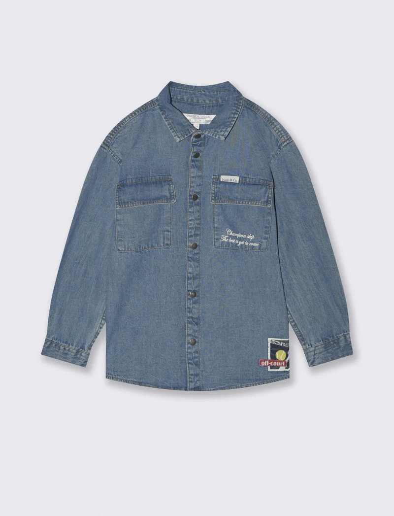 Camicia denim oversize con applicazioni - Denim