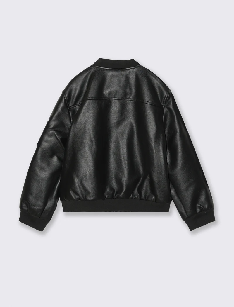 Giubbino bomber in finta pelle elegante - Nero