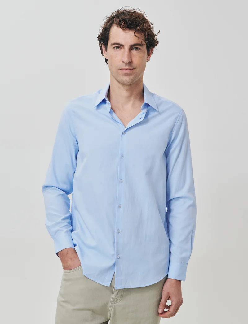 Camicia Oxford Regular Fit in Cotone - Celeste