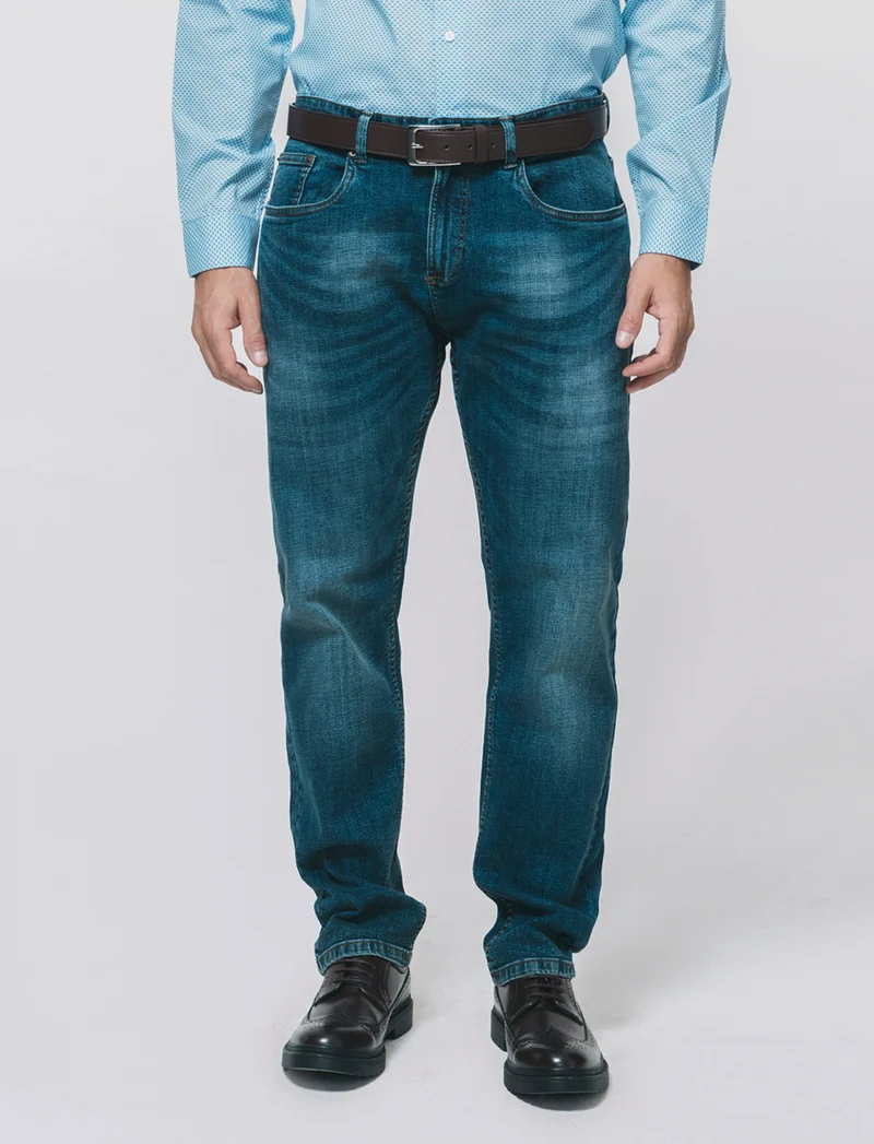 Jeans regular fit blu scuro effetto slavato - DENIM SCURO