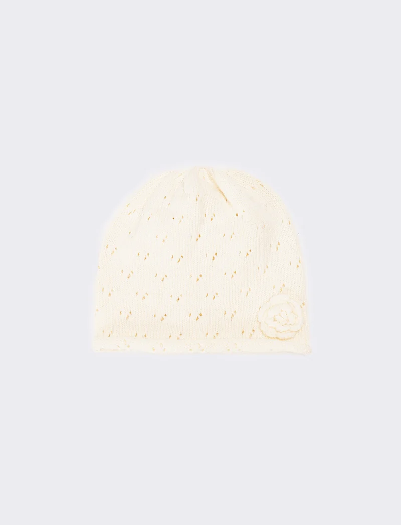 Cappello neonata cuffia con fiore - Bianco sporco