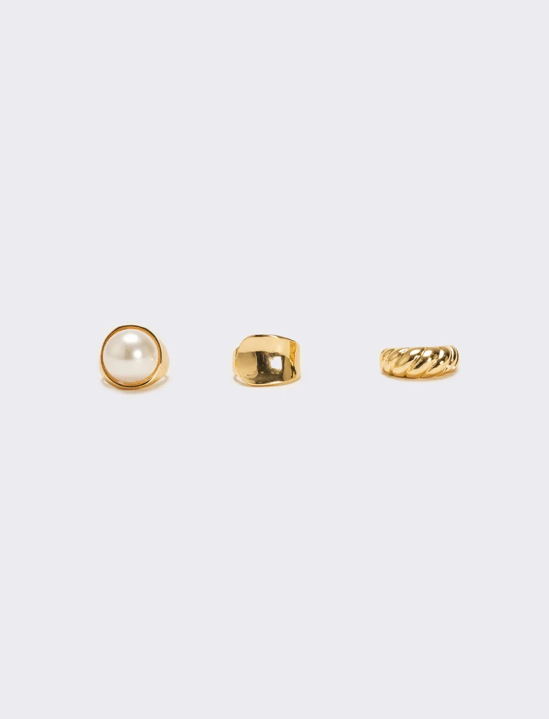 Card anelli 3 pezzi donna con perla grande - Oro