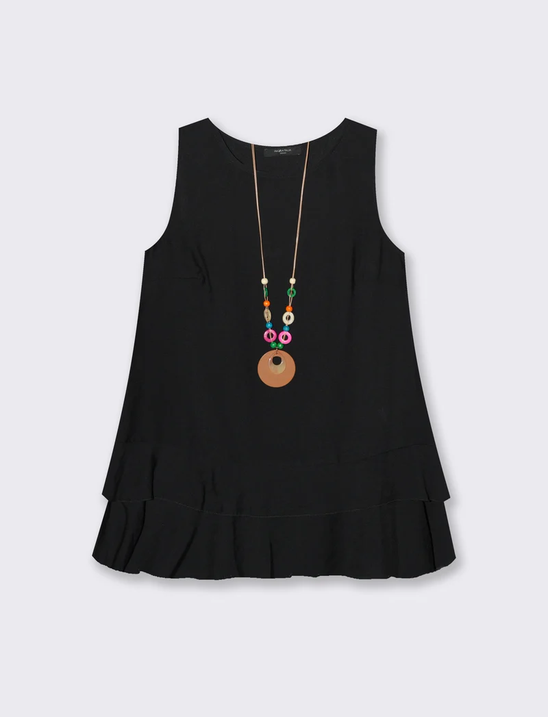 Top con balza e collana - Nero