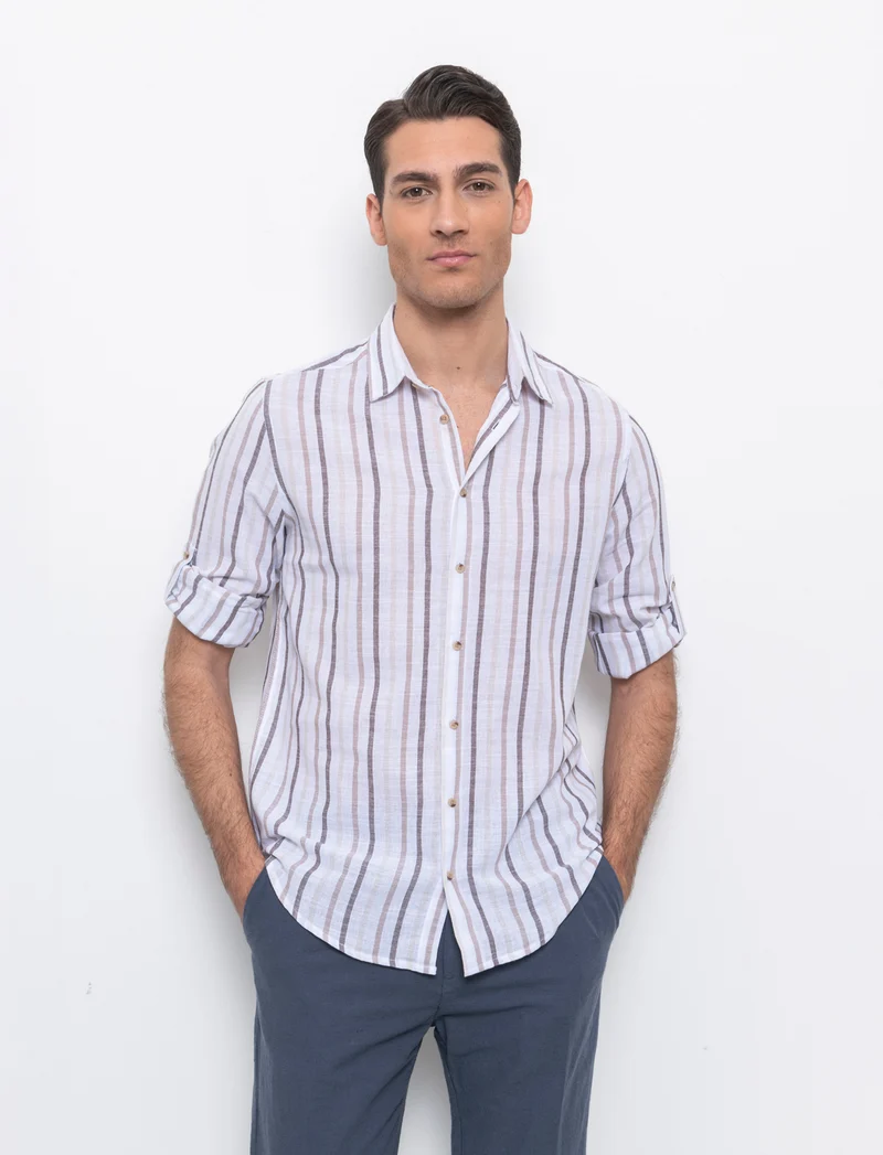 Camicia a righe da uomo - Beige