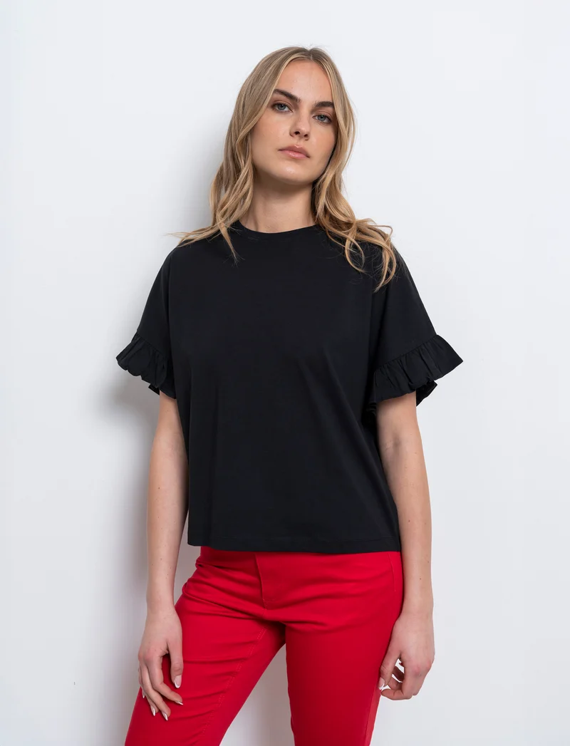 T-shirt con ruches da donna - Nero