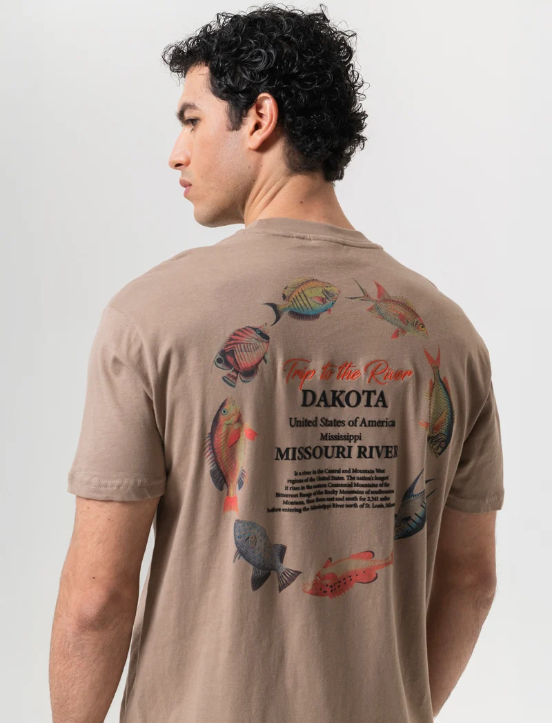 T-shirt loose fit in cotone con stampe da uomo - Grigio tortora