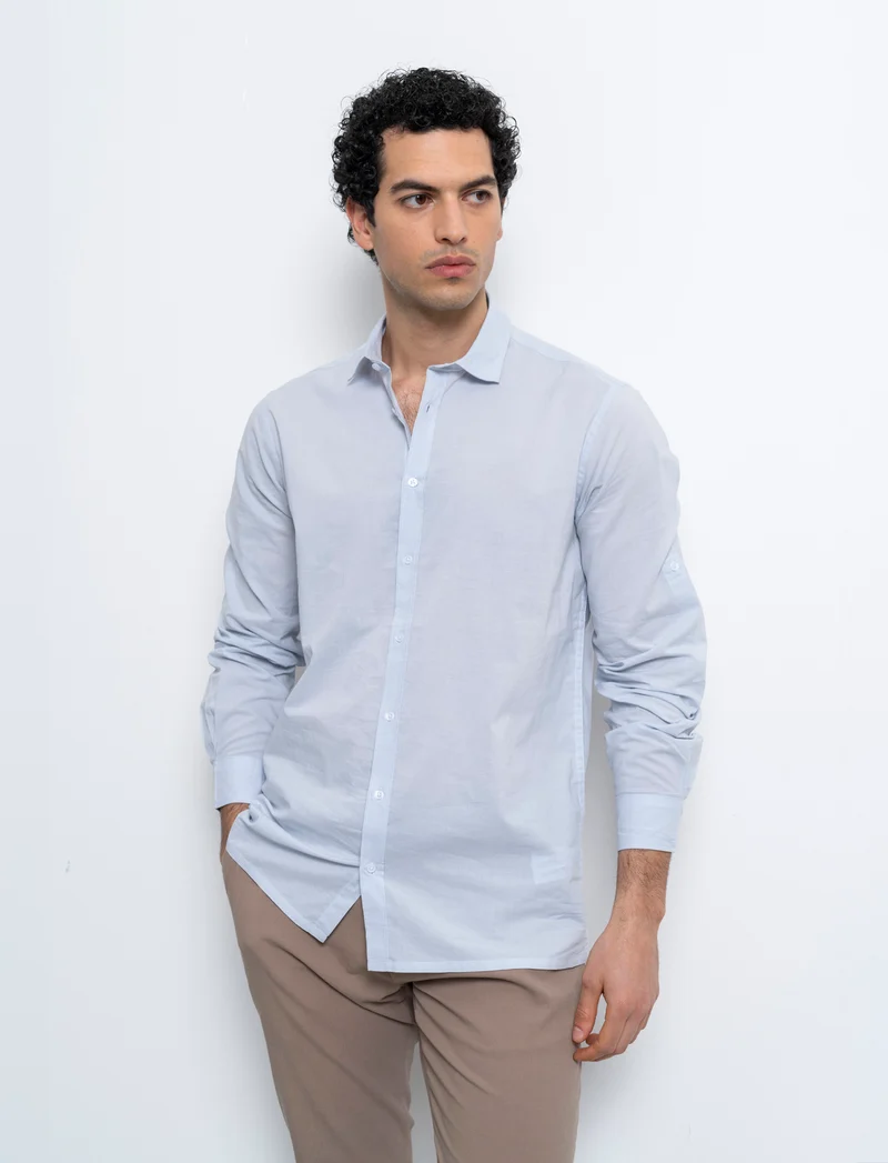 Camicia in voile da uomo - Celeste polvere