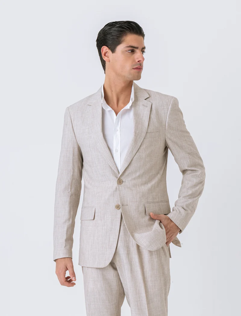 Pantaloni da completo effetto lino da uomo - Beige