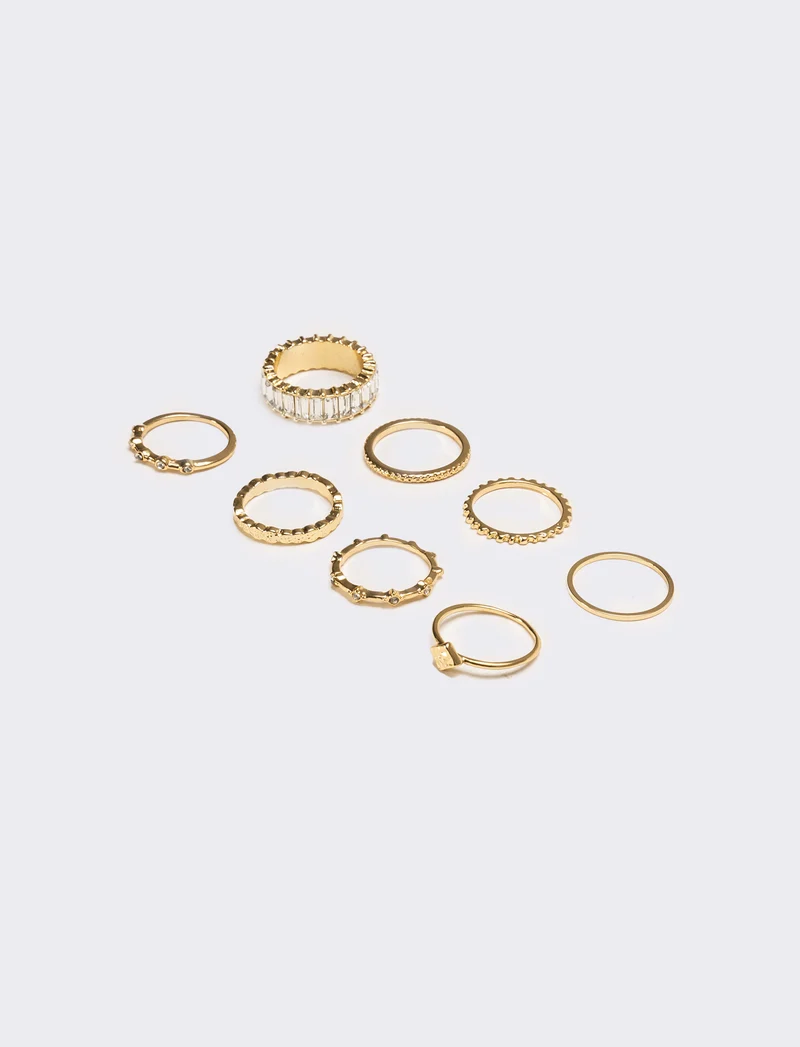 Anelli card 6 pezzi con pietre strass - Oro