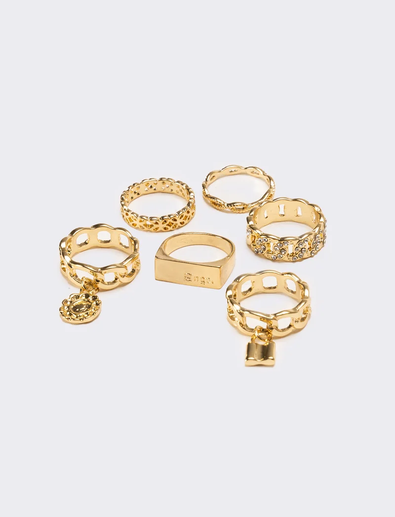 Anello card 6 pezzi con strass - Oro