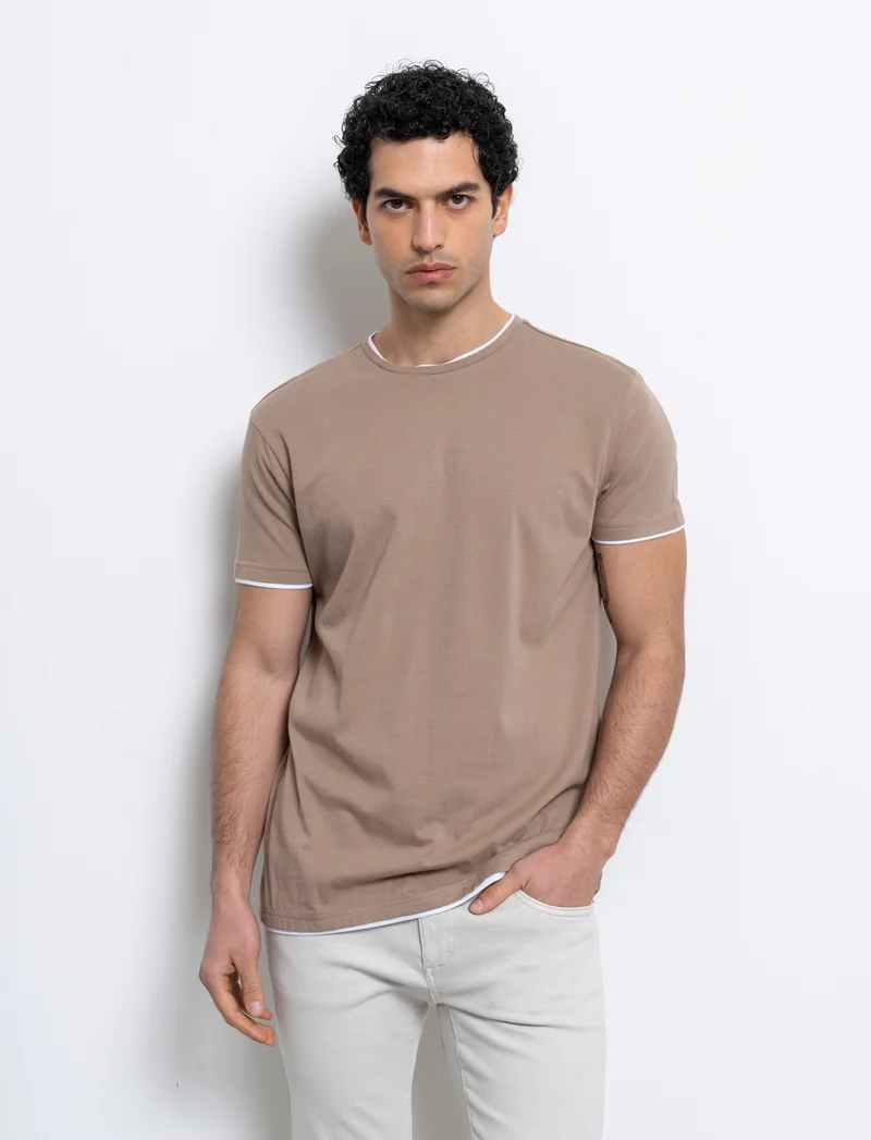 T-shirt in cotone con orli a contrasto da uomo - Grigio tortora