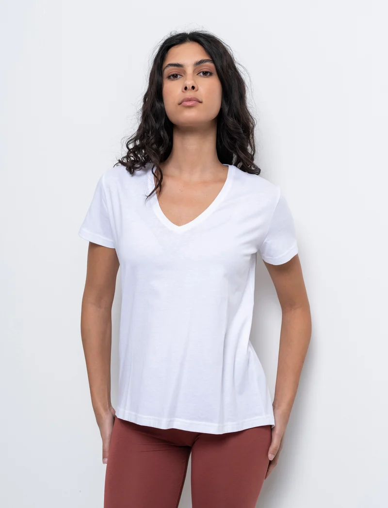 T-shirt scollo a v da donna - Bianco