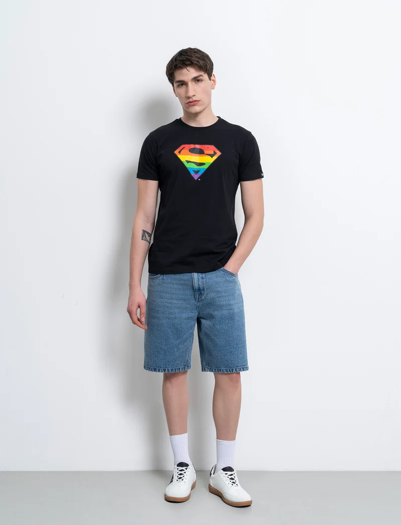 T-shirt stampa super man by dc comics da uomo - Nero