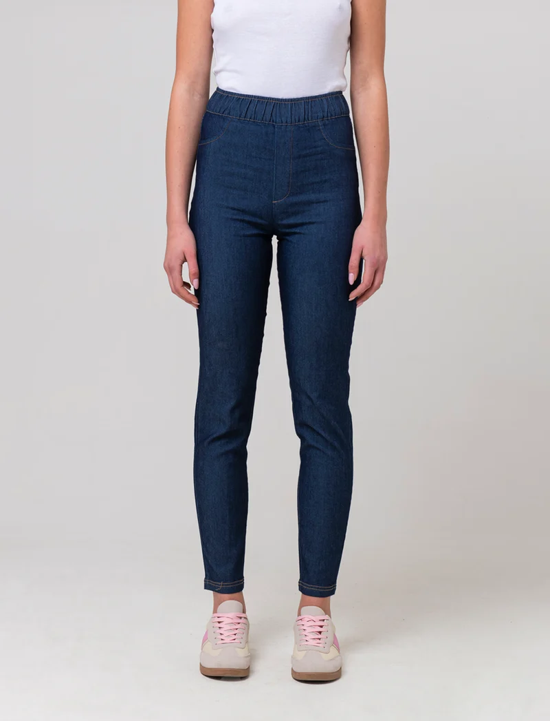 Pantalone con elastico in vita da donna - DENIM SCURO