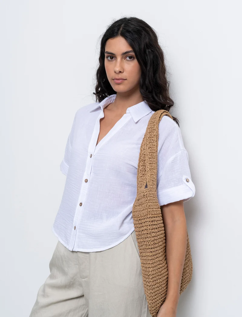 Camicia manica corta da donna - Bianco