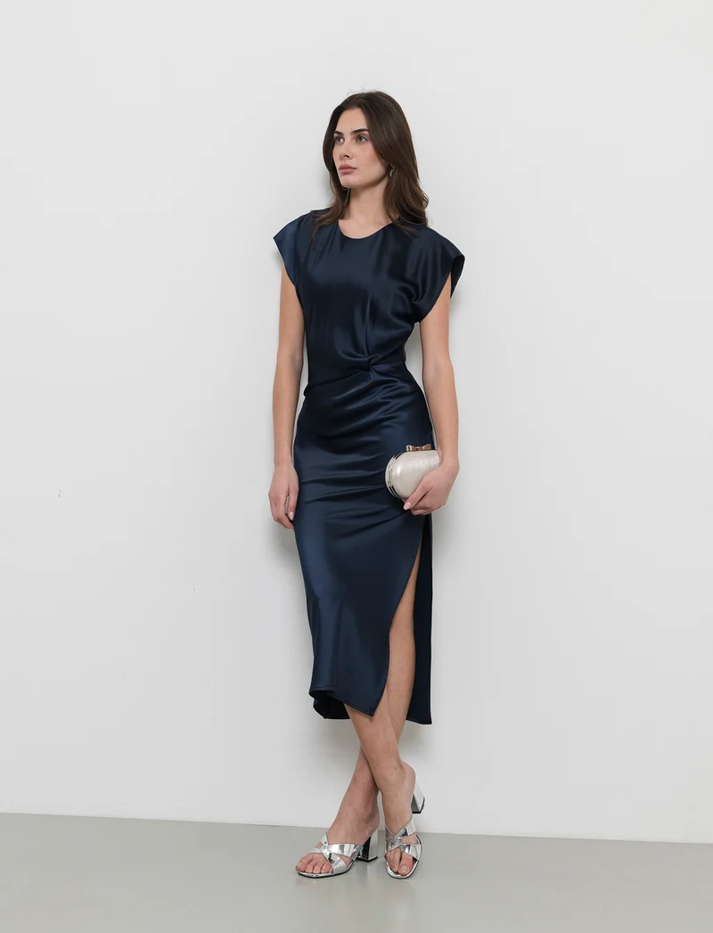 Vestito smanicato di raso - Blu