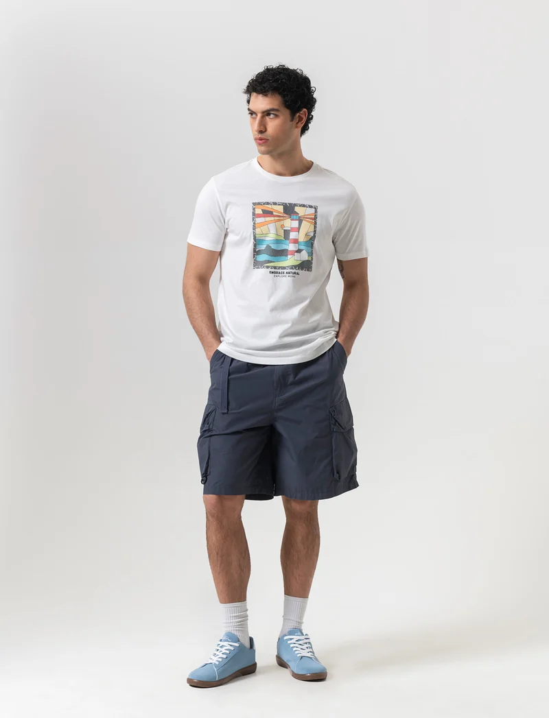 T-shirt con stampa effetto ricamo da uomo - Bianco