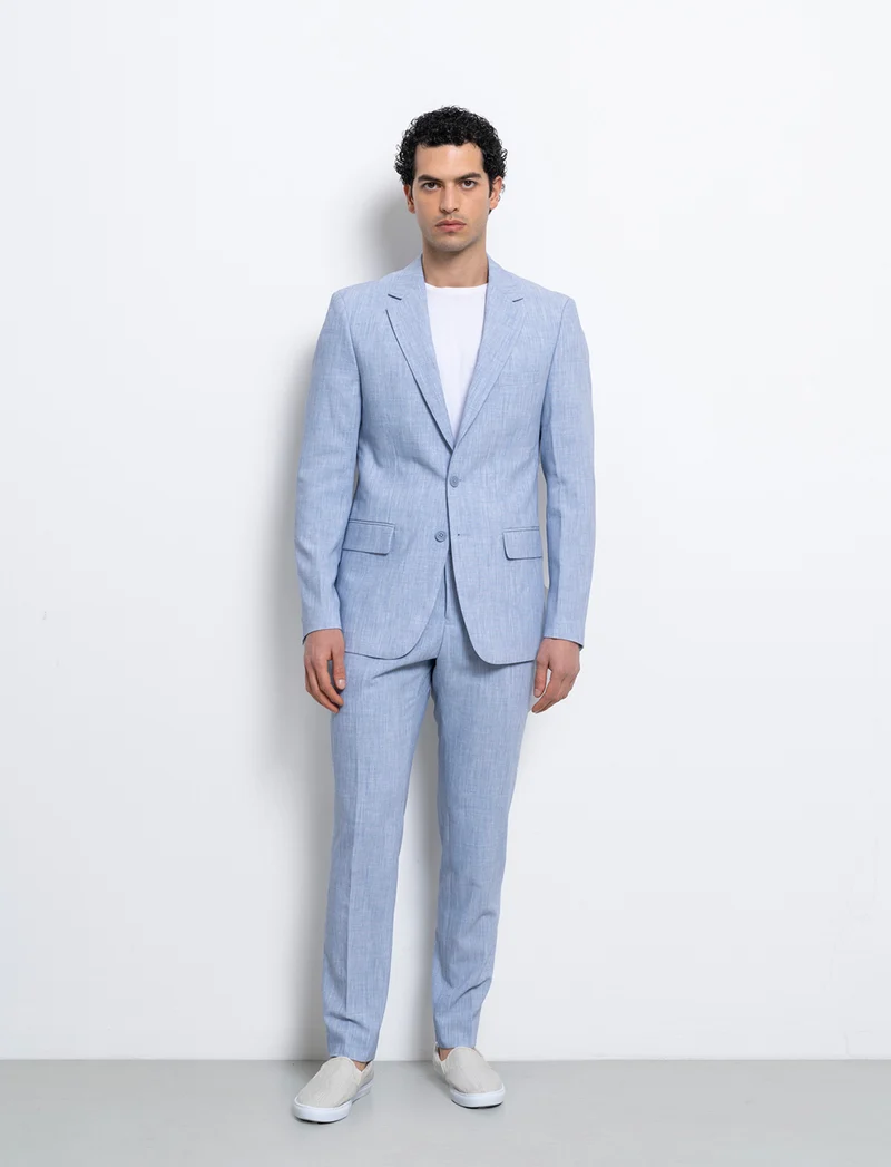 Blazer da completo effetto lino da uomo - Blu